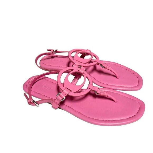 Coach Women’s Jeri Petunia Pink Leather Thong Sandals Size 9B NEW - Picture 1 of 9